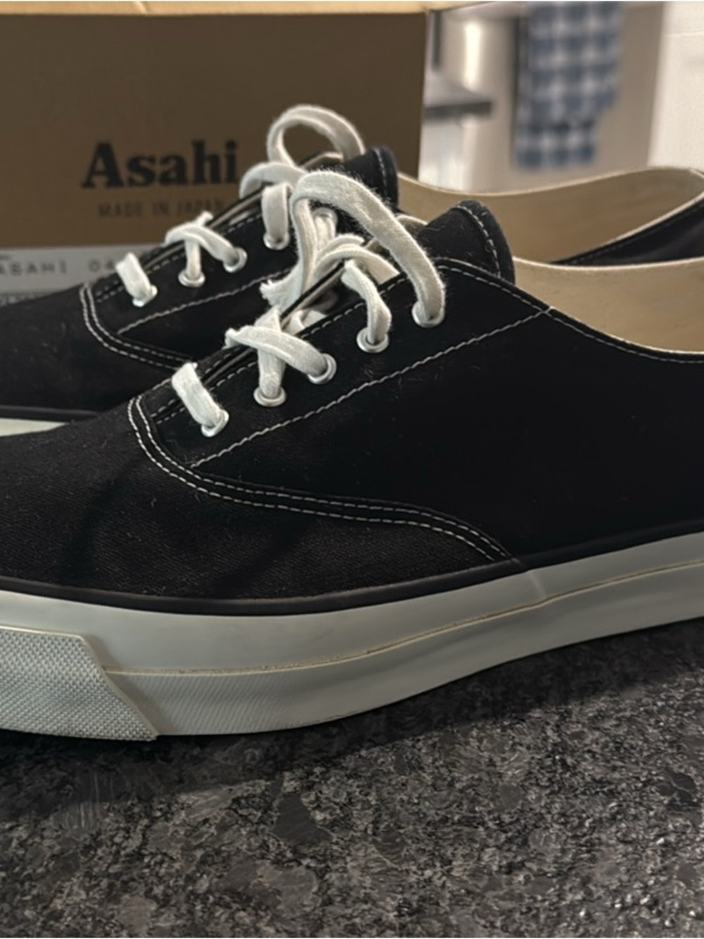 Asahi made in Japan Black Canvas Lace-Up Sneakers